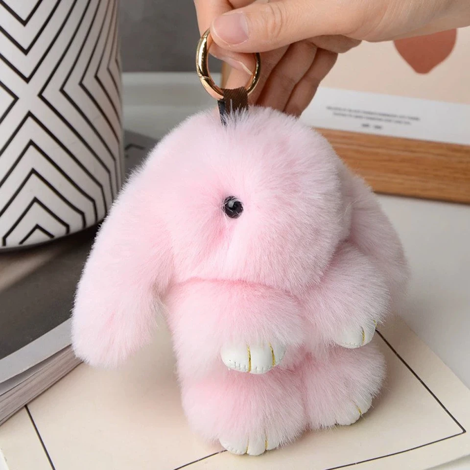 Yupsk 15cm Multi-color Optional Rabbit Fur Keychain For Women Cute Soft Rabbit Toy Bag Car Key Chain Pendant Decoration Jewelry image 4