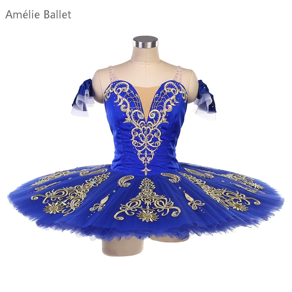 

B25026 New Royal Blue Professional Ballet Tutu with Gold Trim Made-to-Order Ballet Costumes for YAGP or Stage Performance