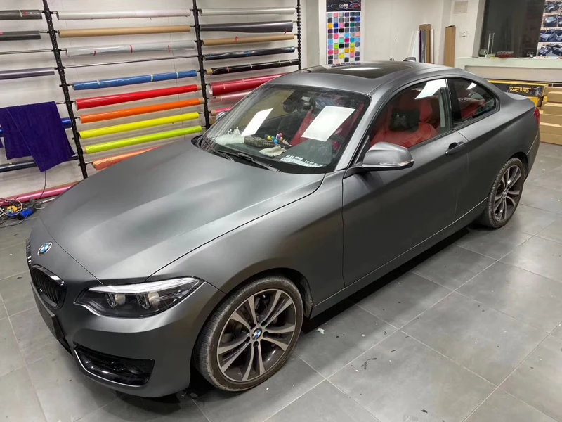 

Fog Grey Matte Vinyl Film Car Wrap Roll Decal Self Adhesive with Air Release DIY Full Vehicle Wrapping