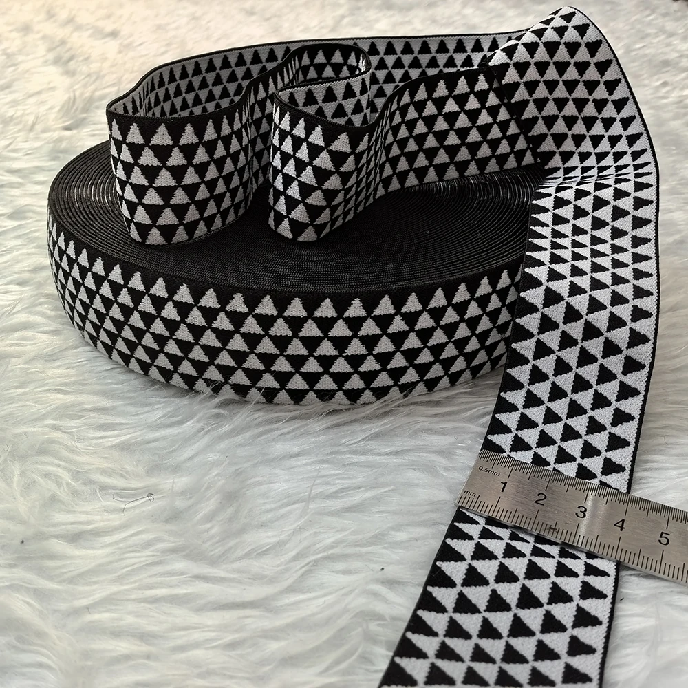 40mm Bungee-Seil Schwarz/Weiß Dreieckiges Jacquard-Gummiband Hosenband Elastisches Band Elastizitätsband Nähzubehör,3Meter – Detail 1