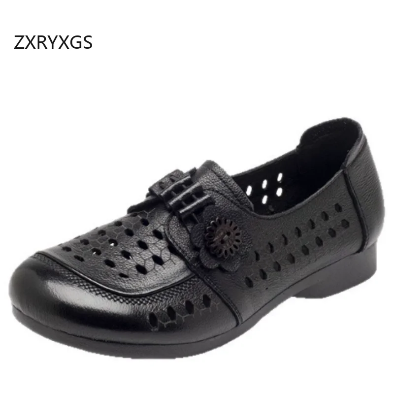 ZXRYXGS Promotion Soft Cowhide Hollow Shoes Women's Flats 2026 New Spring Summer Breathable Shoes Sandals Fashion Casual Shoes