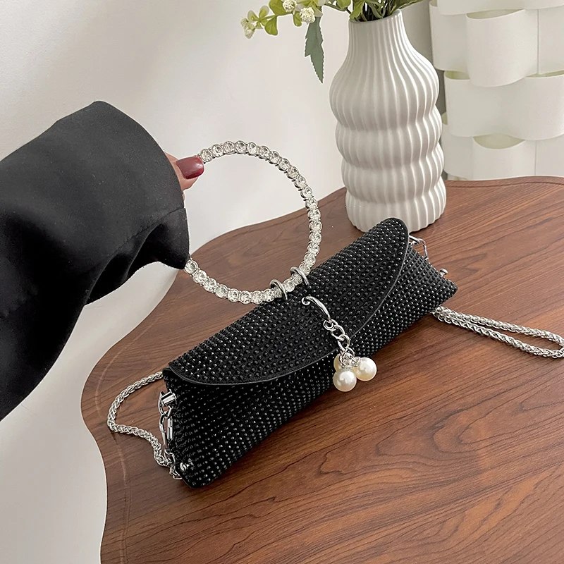 Bolso de mano con diamantes brillantes para mujer, bandolera pequeña de diseño único, elegante, de lujo, para fiesta y noche, 2023