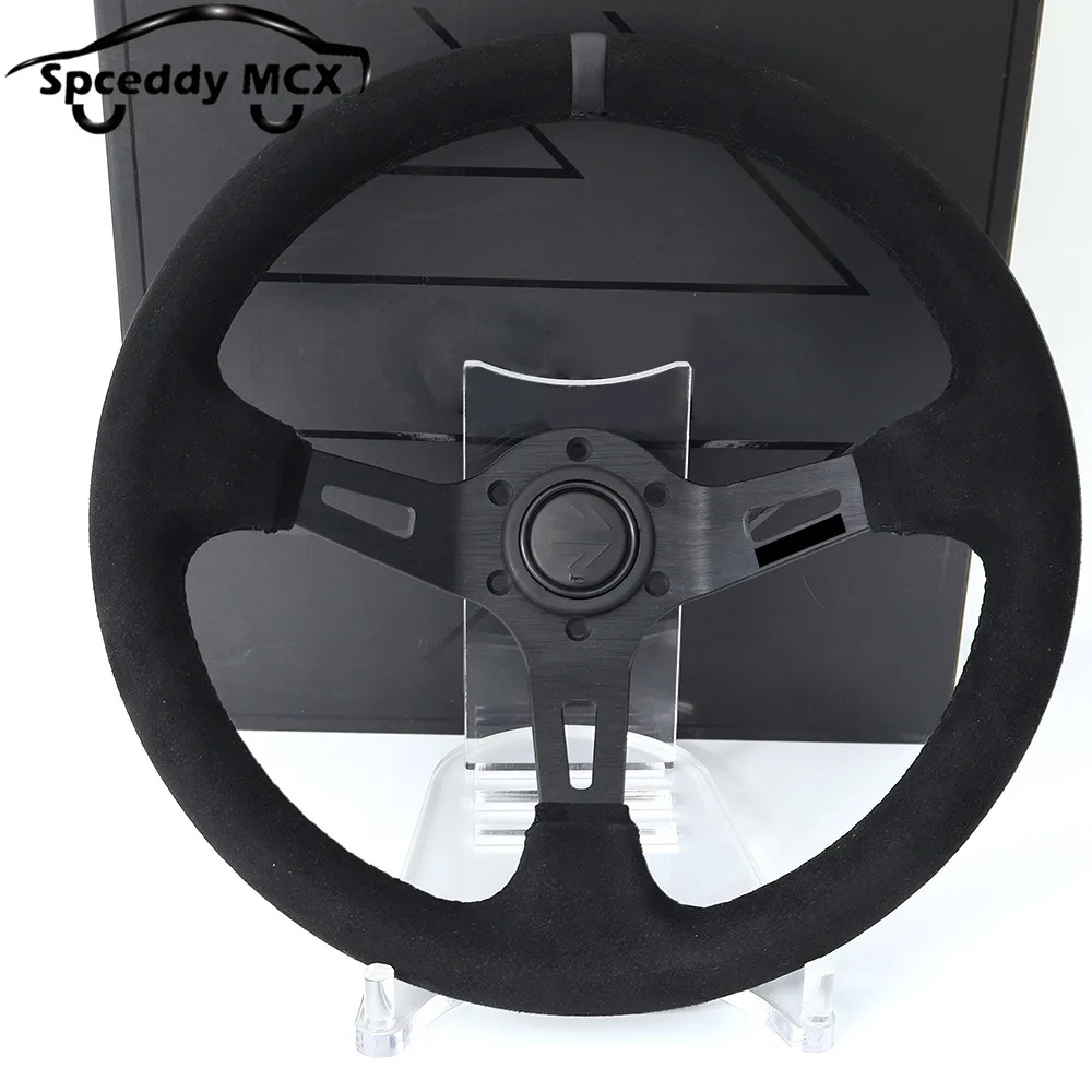 Black Edition 14inch 340mm Racing Sport Steering Wheel Suede Leather Deep Dish Mo25S0524