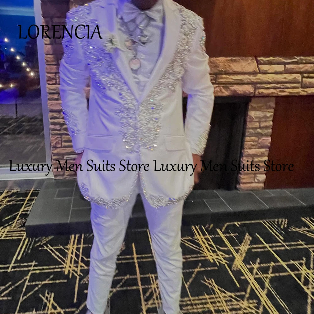 Exquisite Sparkly Crystal Suits for Male 2 Pieces Wedding Groom Tuxedos Customized Blazer Pants traje juvenil masculino