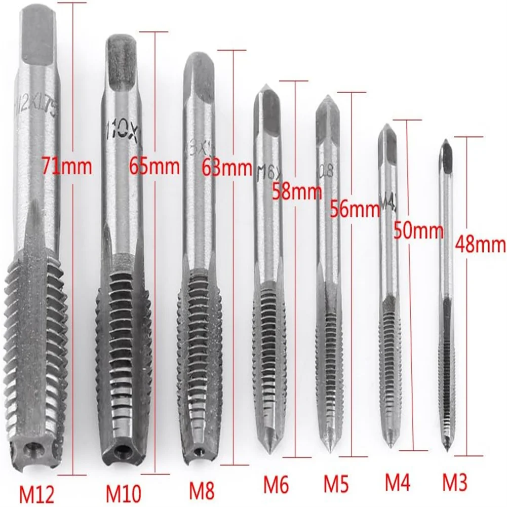 2024 New 7PCS  M3 M4 M5 M6 M8 M10 M12 Machine Spiral Point Straight Fluted Screw Thread Metric Plug Hand Tap Drill Workshop Tool