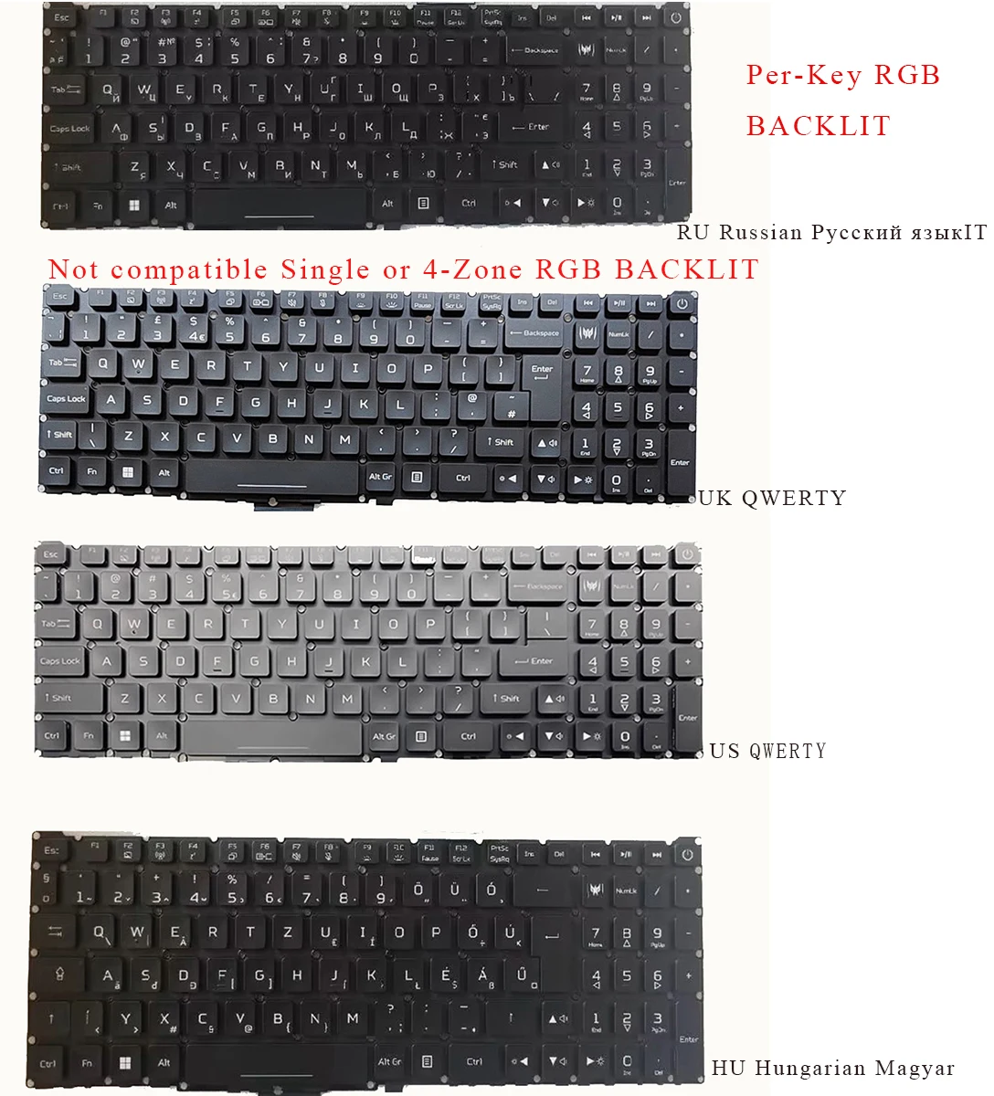 Russian Hungarian UK US Keyboard for Acer Predator Helios PH315-55 PH315-55S PH317-56 N22C4 N22C3 Per-Key RGB BACKLIT , NO Frame