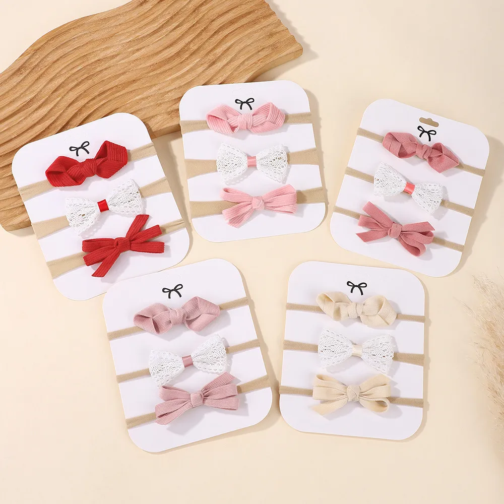 3 Stück Bonbonfarbenes Waffel-Schleifen-Strickstirnband für Babys, niedliches weiches Nylon-elastisches Haarband, angenehm zu tragen, Kopftuch, Geschenk