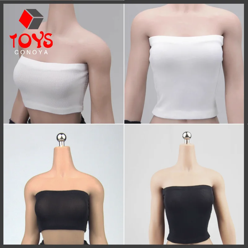 CHILI TOYS 1/6 Scale White Black Strapless Tube Tops Clothes Model Fit 6