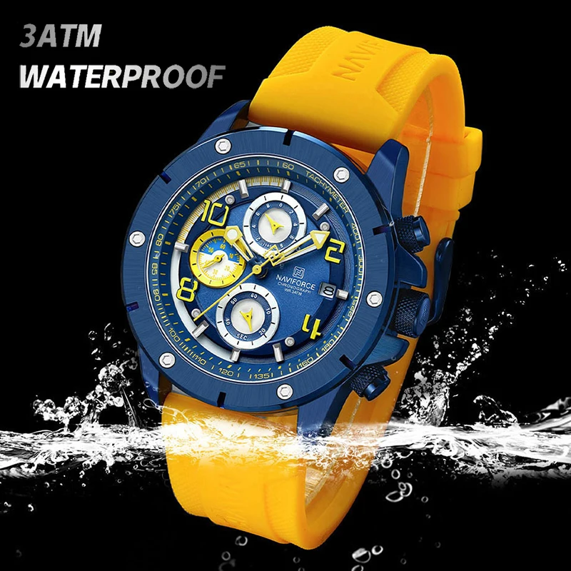 NAVIFORCE Trend Fashion Watches for Men Sport Waterproof Silicone Strap Man Chronograph Auto Date Display Male Quartz Wristwatch