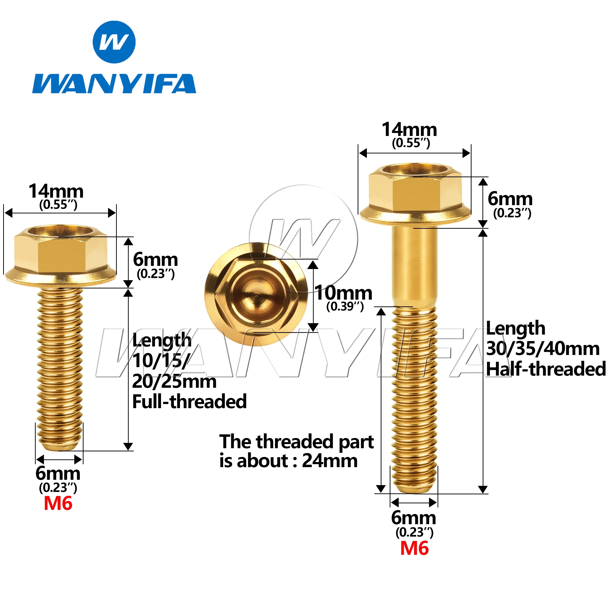 Wanyifa 5/12PCS Titanium Bolts M6x10-35mm Hex Size=10mm Hex Flange Head for Motorcycle Modification Bolts Gold Color Optional