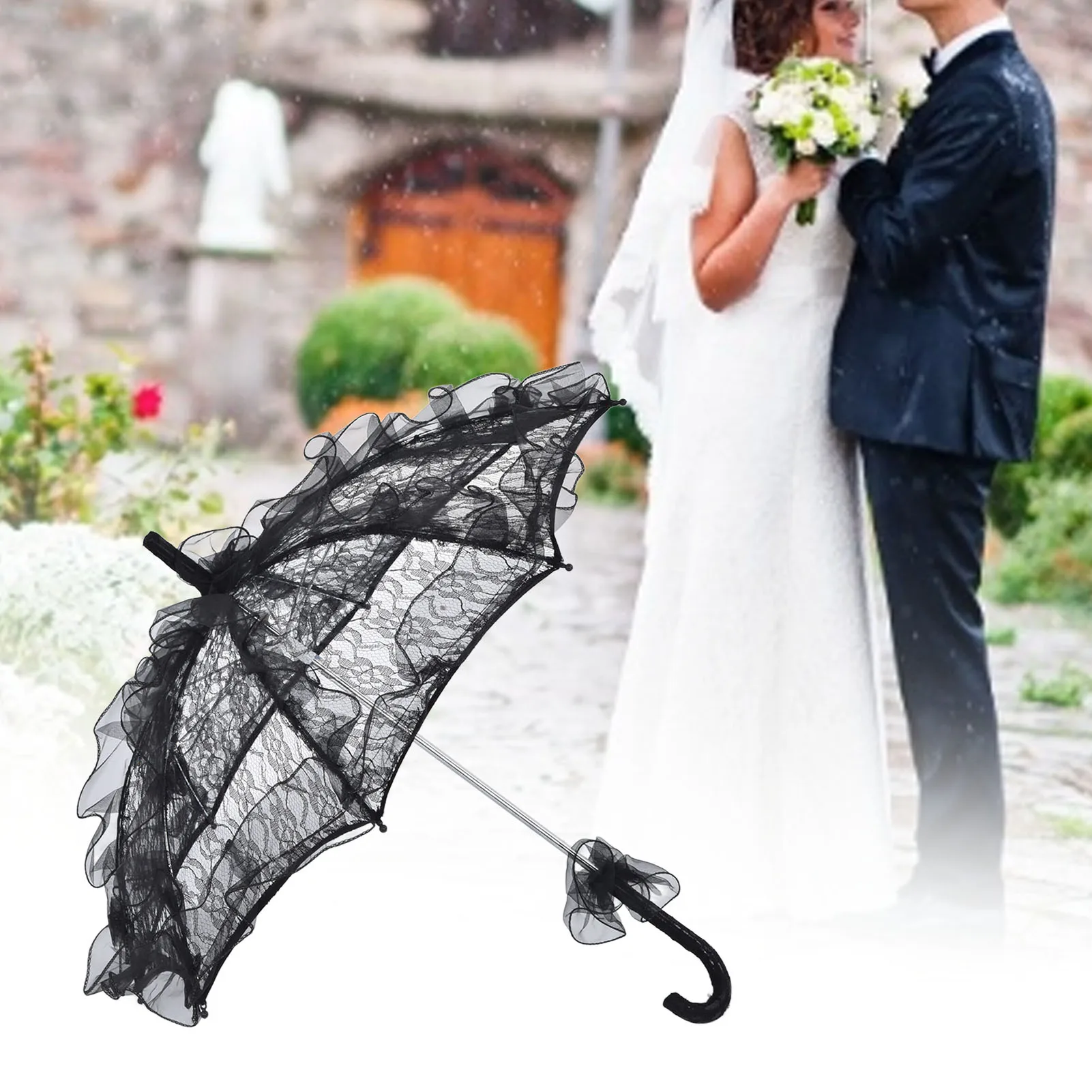 Elegant Black Lace Bride Umbrella Wedding Party Photography Decor Props Parasol Decoration