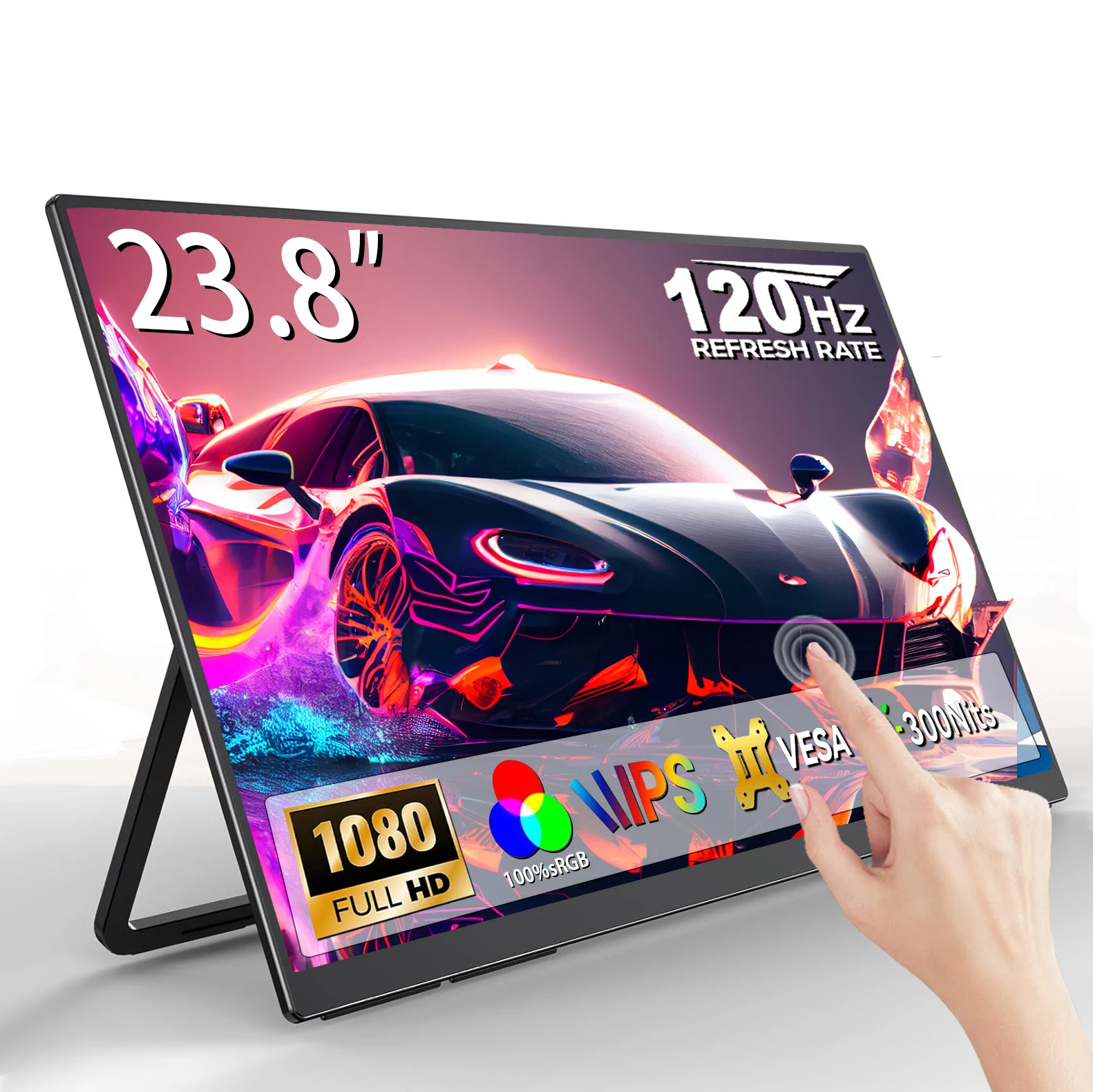 

23.8" 120hz Touch Screen Portable Monitor IPS miniHDMI 1920*1080 100%sRGB 300Cd/m² Travel Display for Laptop Computer Phone