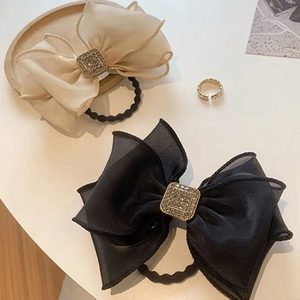 

2Pcs Stylish Organza Hair Bows Lightweight Floral Hair Rope Tight Hold Decorative Head Accessory for Casual Party Use