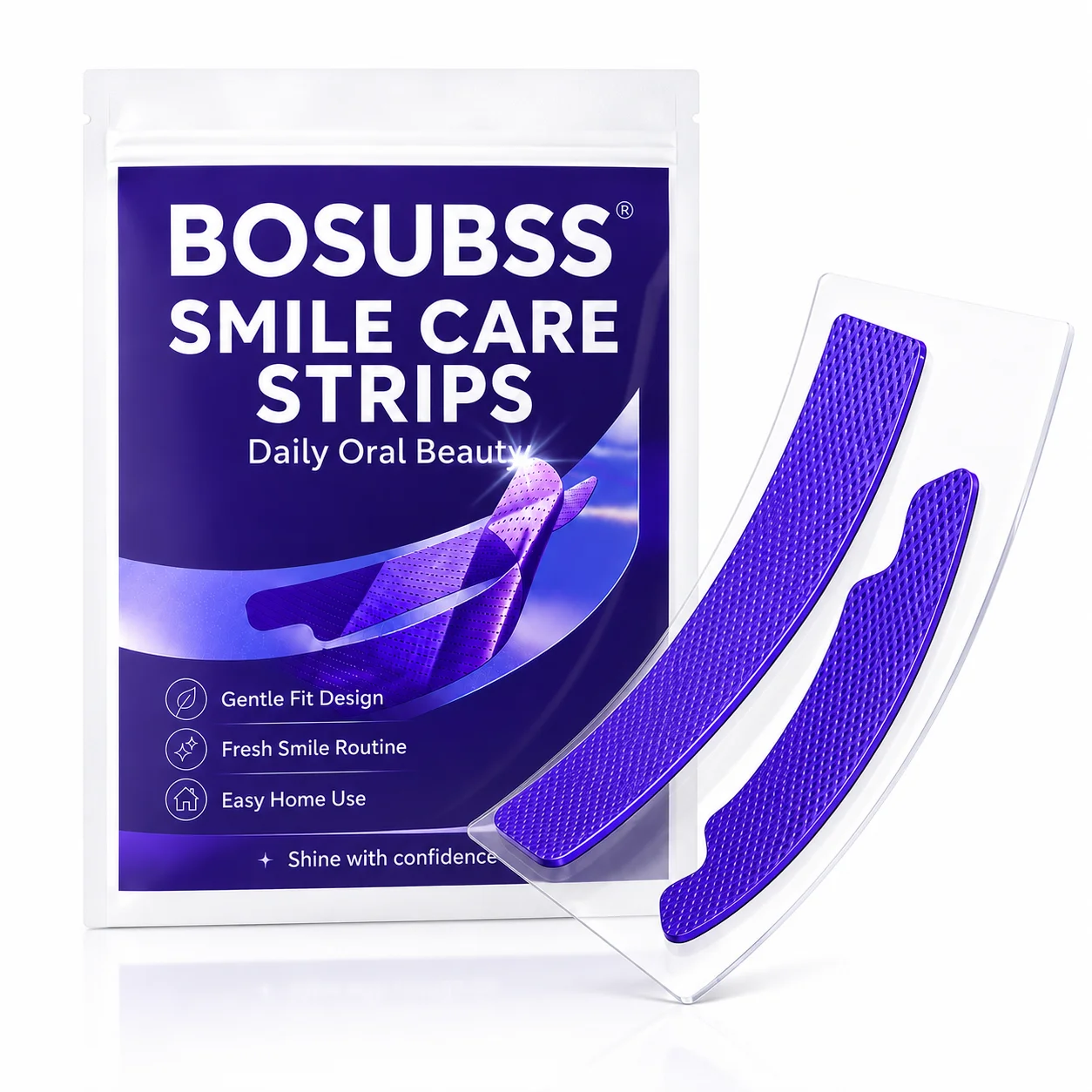 1Pair Purple Smile Care Strips, Upper and Lower Oral Beauty Strips with Flexible Fit, Easy-Peel Design for At-Home Smile Routi