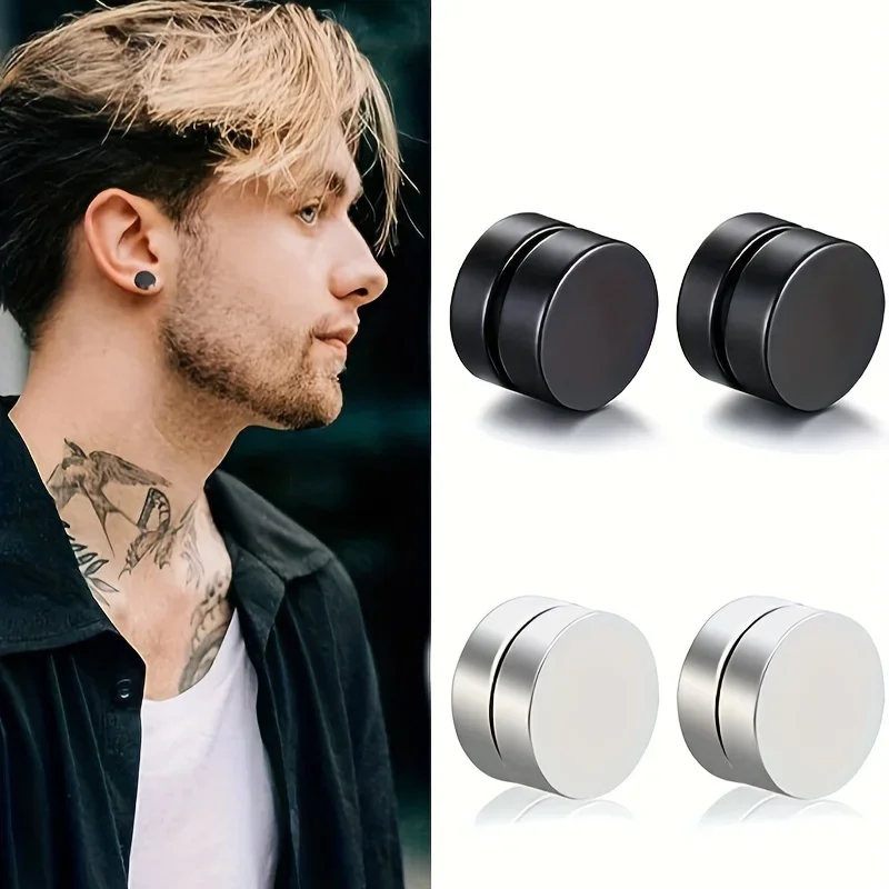 2PCS Stainless Steel Magnetic Fake Earrings For Men Women Non Piercing Ear Clips Ear Cuffs Jewelry Cartilage Helix Hoop Earrings