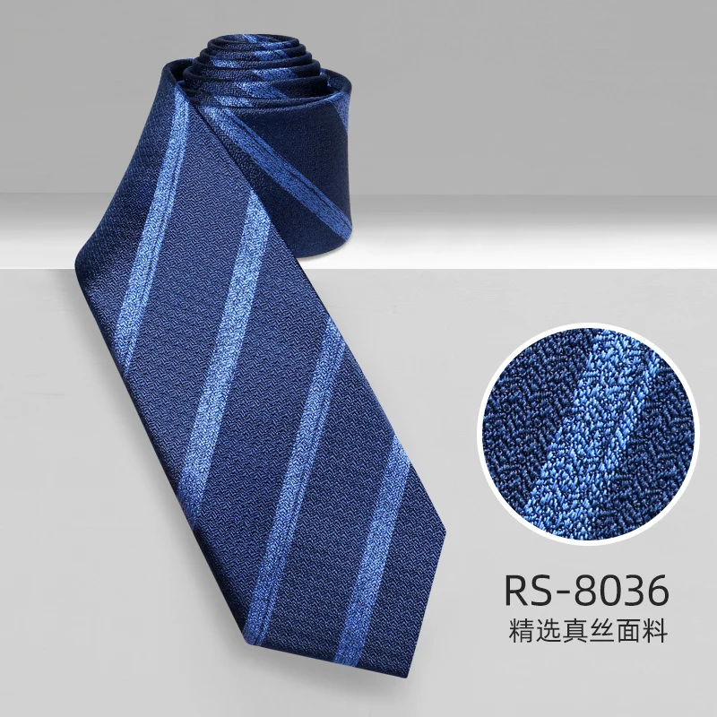 High Quality 100% Silk Dark Blue Striped Tie For Men's Business Banquet Shirt Accessories 8CM Wide Silk Handmade Knotted Tie