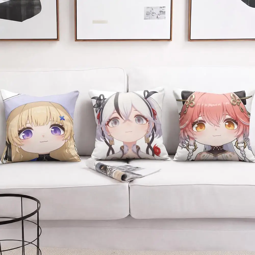 Changli  Jinhsi Wuthering Waves Cushion Cover Soft Short Plush Pillow Cases Hidden Zipper Cutecore Sofa Bedroom Home Decor Gift