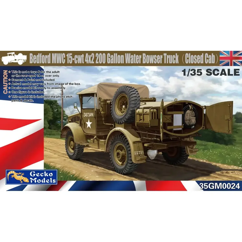 Gecko Models 35GM0024 1/35 Bedford MWC 15-cwt 4x2 200 Gallon Water Bowser Truck (Closed Cab) -Assemble  Scale Model Kit