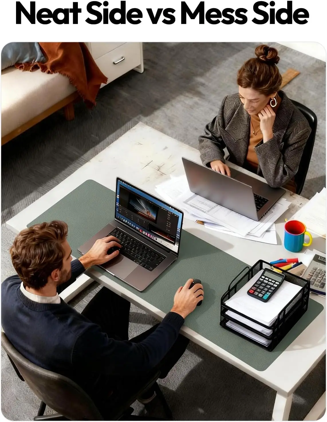 Leather Desk Pad Protector, Large Mouse Pad with Non-Slip Backing for Office and Home, 23.6x13.8 Inches Dark Green - view 6
