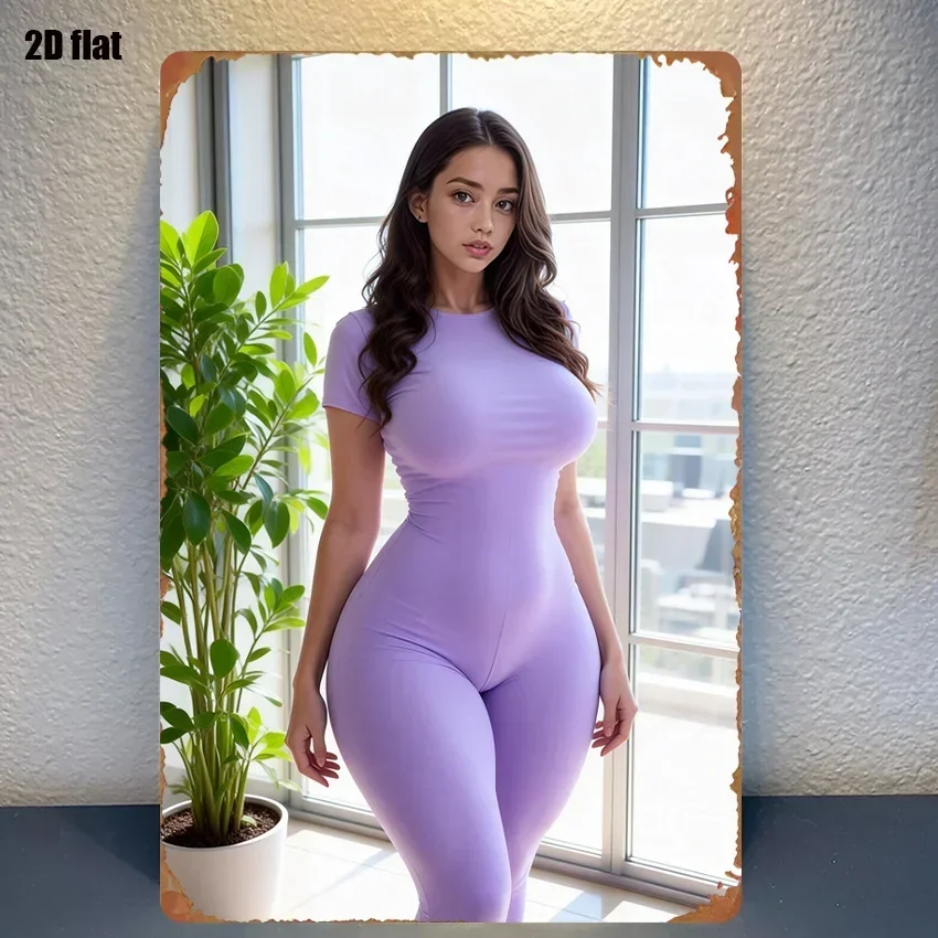 1pc Metal Sign Featuring a Stylish Purple Bodysuit Model, Suitable for Room Decor, Home, Garage, Bar, Garden Bar, And As a Bi