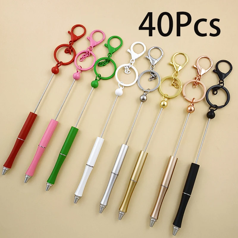 40Pcs DIY Rotating Medium Oil Ballpoint Pen Portable Keychain Beaded Ballpoint Pen Hand-decorated Ballpoint Pen