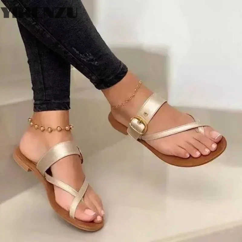 Women Slippers Clip Toe Flat Sandals Summer T Tied Ladies Shoes Beach Casual Woman Flip Flops Fashion Female PU Leather Footwear