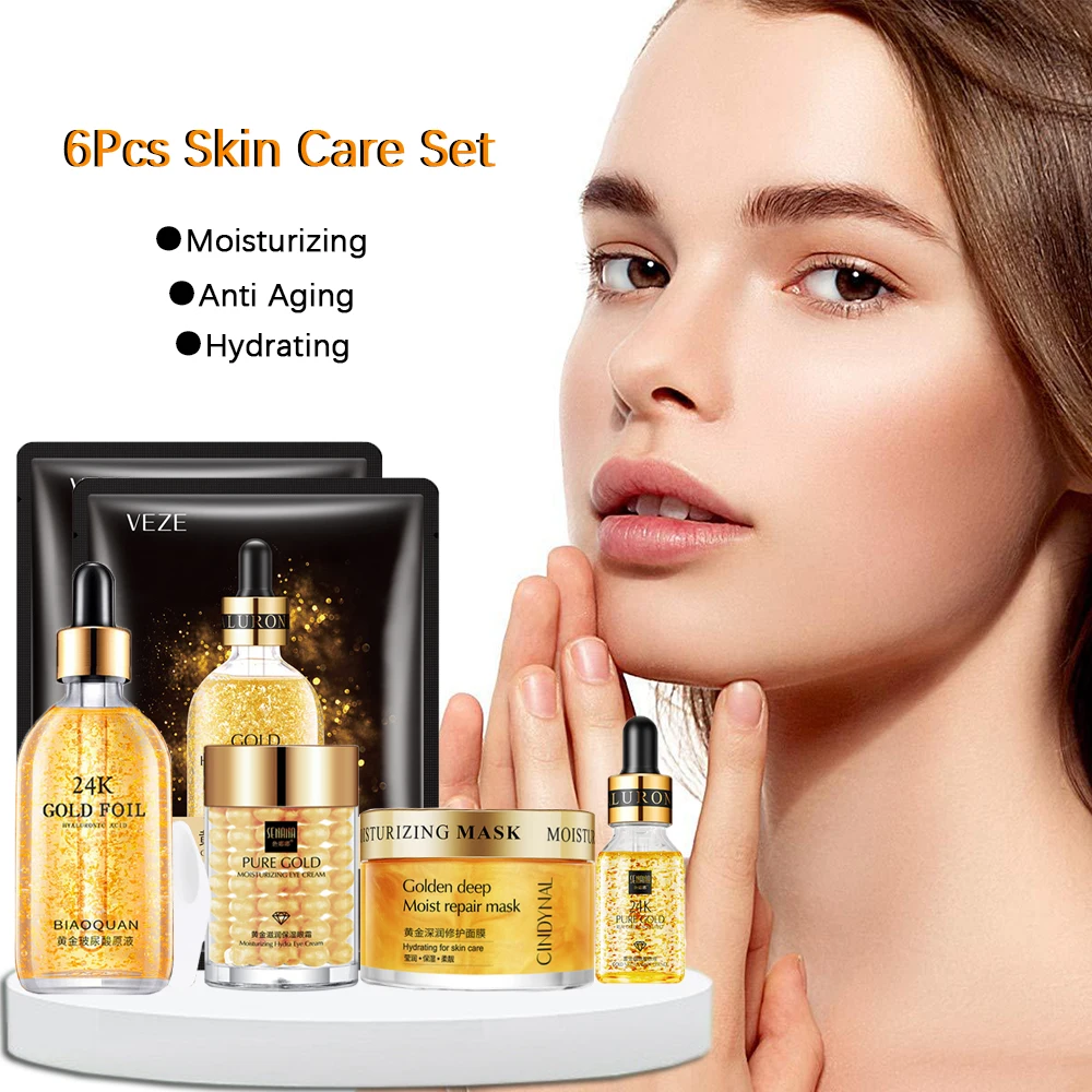 

24k Gold Beauty Facial Skin Care Set Face Mask Hydrating Whitening Cream Anti Aging Korean Cosmetics Women Facial Products Kit