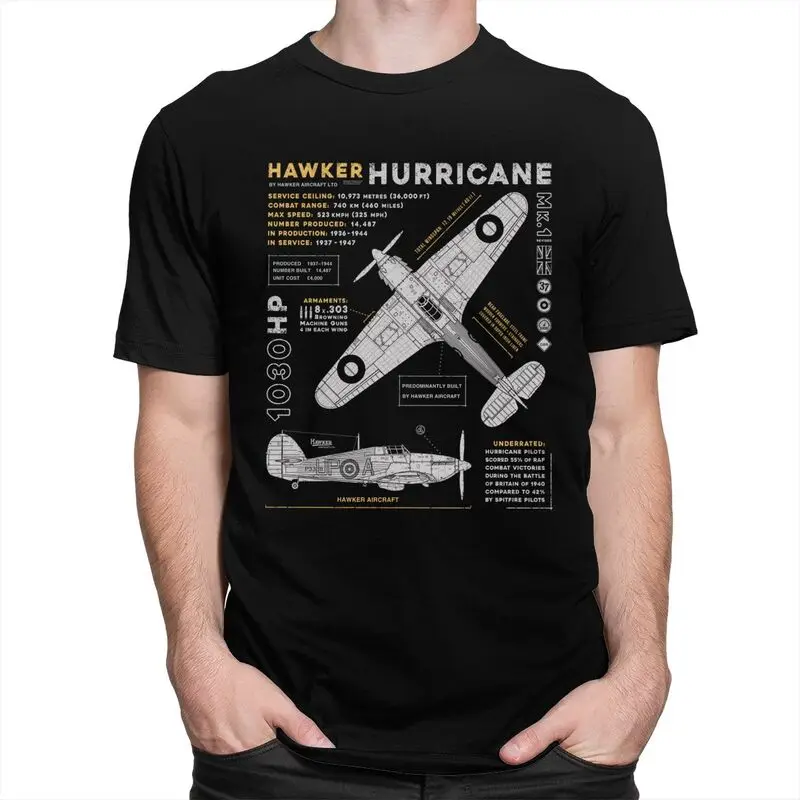 Custom Spitfire Hawker Hurricane T Shirt Cotton Tshirt Tee Short Sleeved Fighter Plane WW2 War Pilot Aircraft Airplane T-shirt