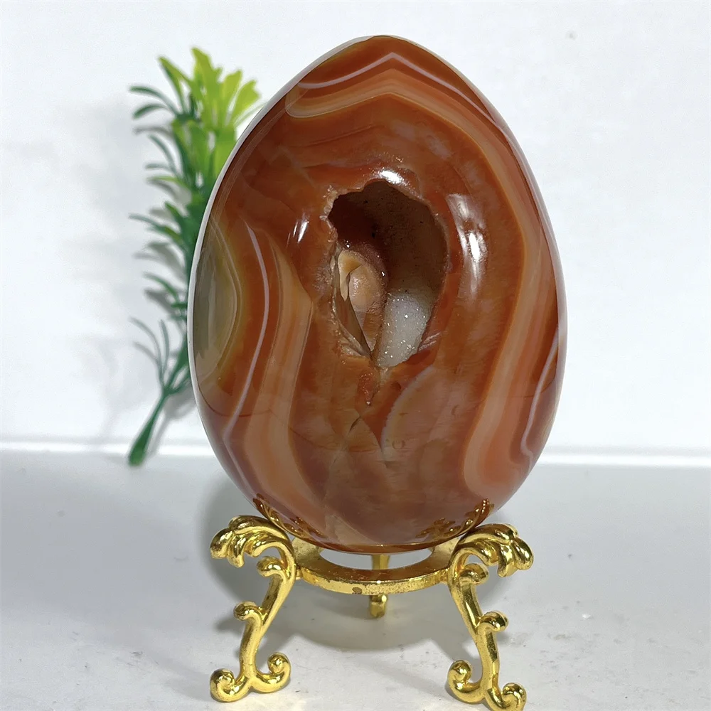 Carnelian Egg Gemstone Geode Stone Natural Crystal QuartzMinerals Healing Spiritual Reiki Living Ornaments Home Decoration+Stand