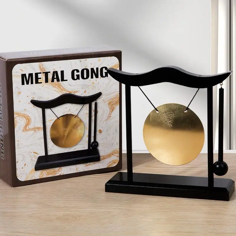 Retro Relaxation Desktop Gong Fortune Creative Copper Bell High Volume Wood Frame Feng Shui Metal Cymbals House Warming
