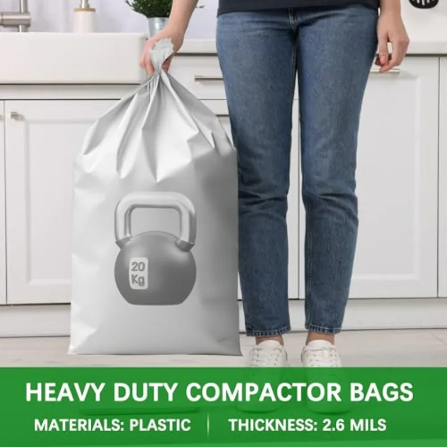 Sacs de compacteur poubelle robustes de 15 gallons avec conception étanche de 2,6 mil d'épaisseur pour compacteurs de 15 pouces, ajustement parfait pour Maytag et J