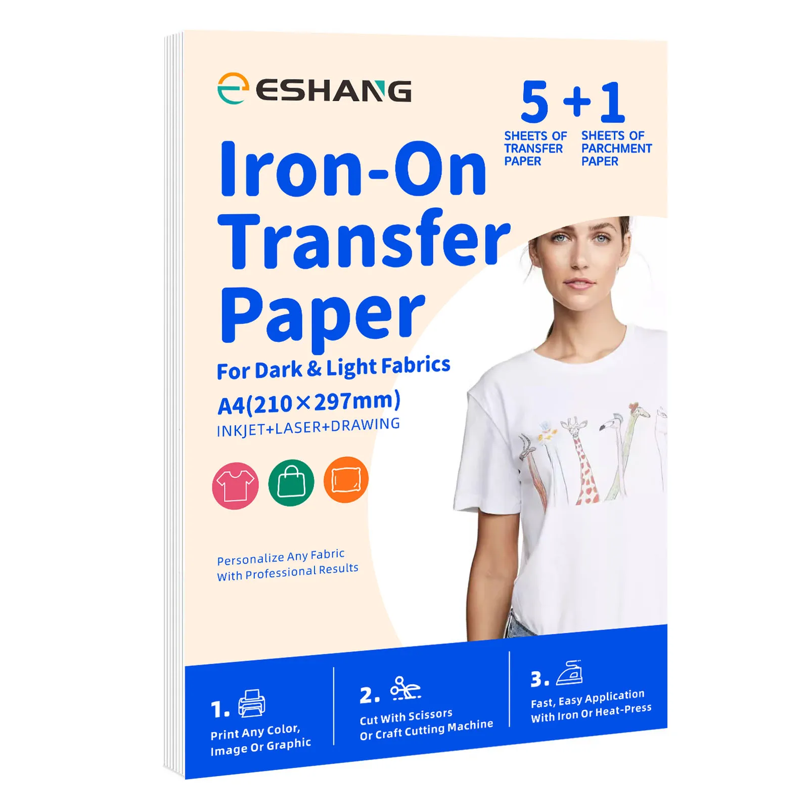 ESHANG 5 Sheets A4 Heat Transfer Paper for Black and Dark Fabric Iron-on Transfer Paper for T Shirt for InkjetPrinters