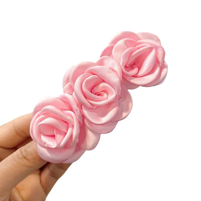1-2 قطعة من مشبك شعر ديكور زهرة الورد الأورجانزا مشبك فرنسي أنيق للنساء مشبك ربيعي