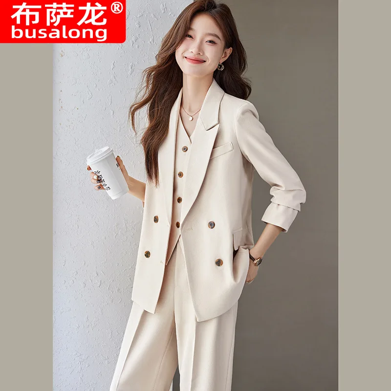 Dark blue women's suit for spring and autumn2025New professional attire for hotel managers, loose-fitting suit jacket