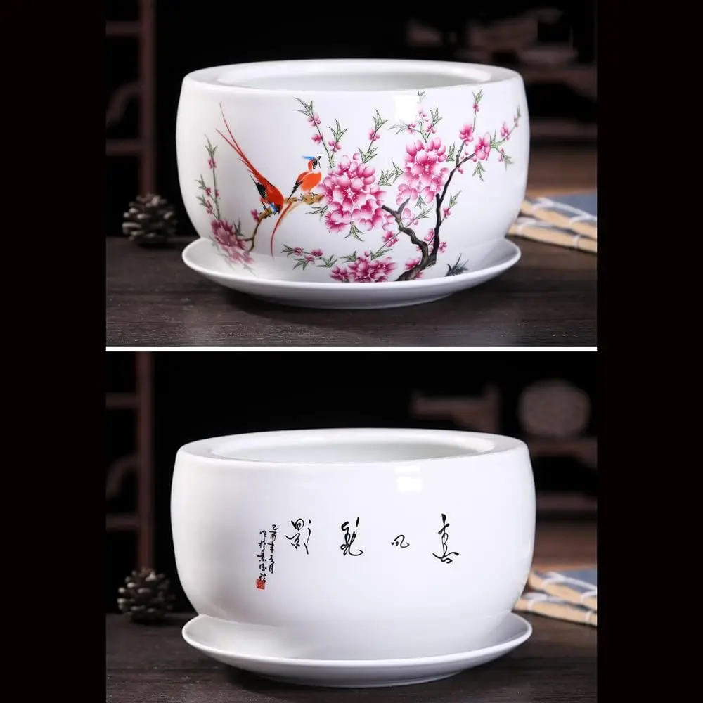 Hand Painted Ceramic Plants China Style Flower Pot Indoor Outdoor Garden Use with Drip Tray Vase Classical Flower Pot Specialty