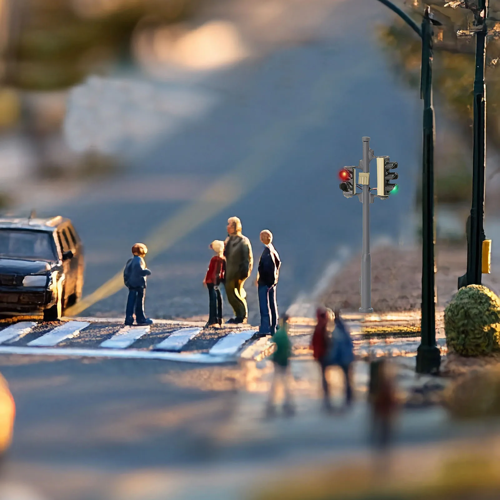 ไฟจราจรแบบจำลอง Evemodel 2 ชิ้น ขนาด HO และ N สีแดง เหลือง เขียว พร้อมสัญญาณหยุดสำหรับคนเดินเท้า แบบขวาหรือซ้าย