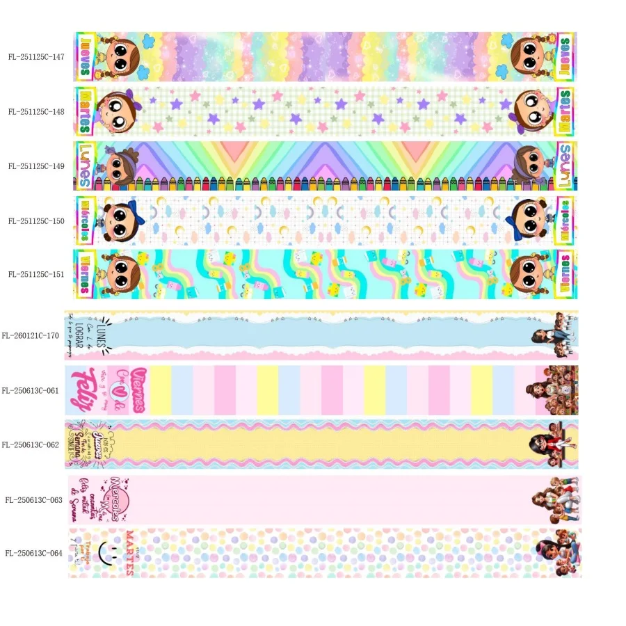 50yards Back to School Two Ends Printed Week Grosgrain Ribbon for DIY Bows Crafts Materials Accessories