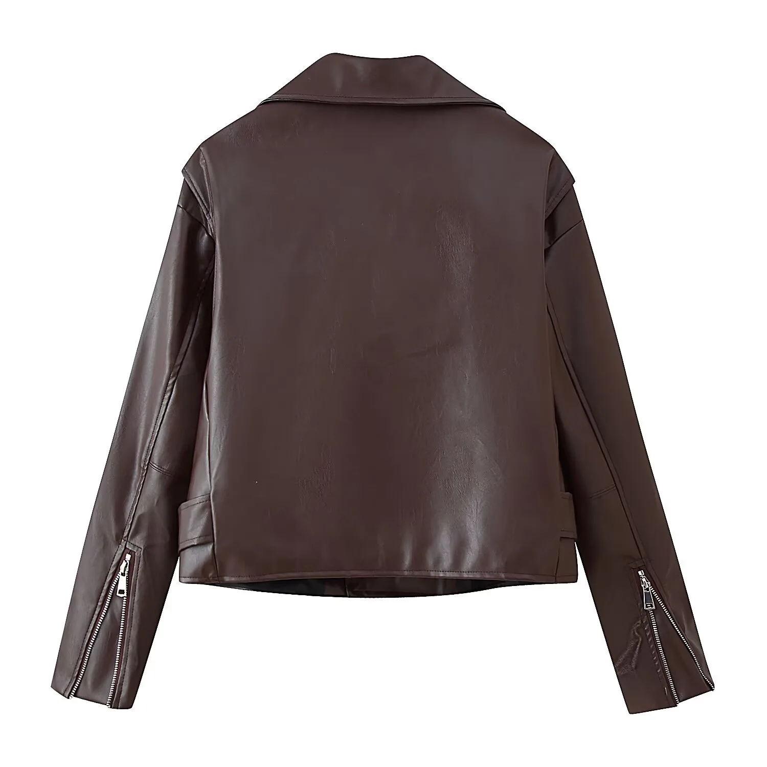 Jaqueta Feminina de Couro Sintético KIDCRKJ Primavera, Casaco Curto com Cinto, Estilo Motociclista, Zíper, Lapela, Solto, Bomber para Mulheres