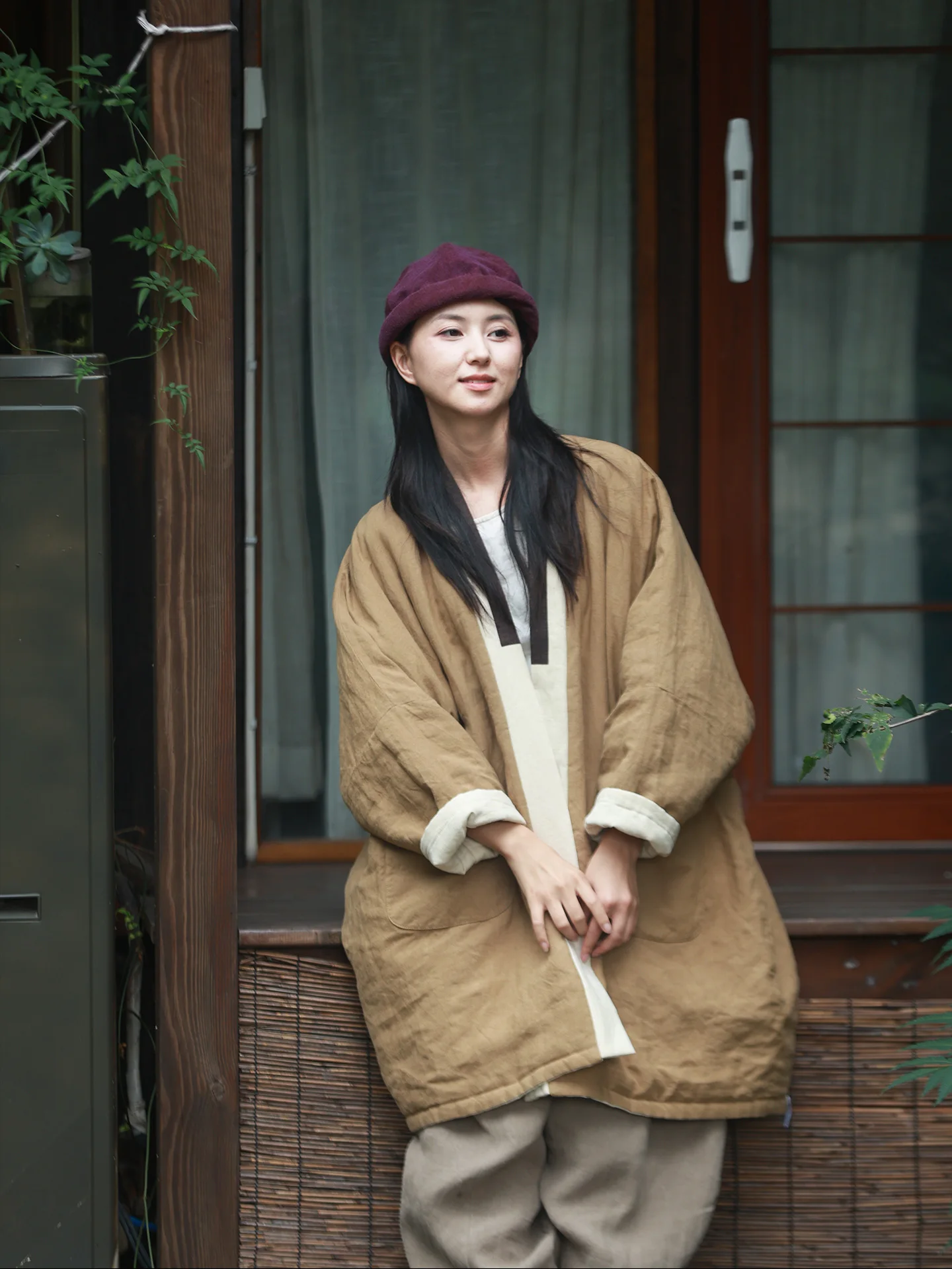 

Экологичный двусторонний хлопковый теплый кардиган Han Han Hemp с дзен-мотивами, практичный халат FZ Milk Bread Flower Fragrance