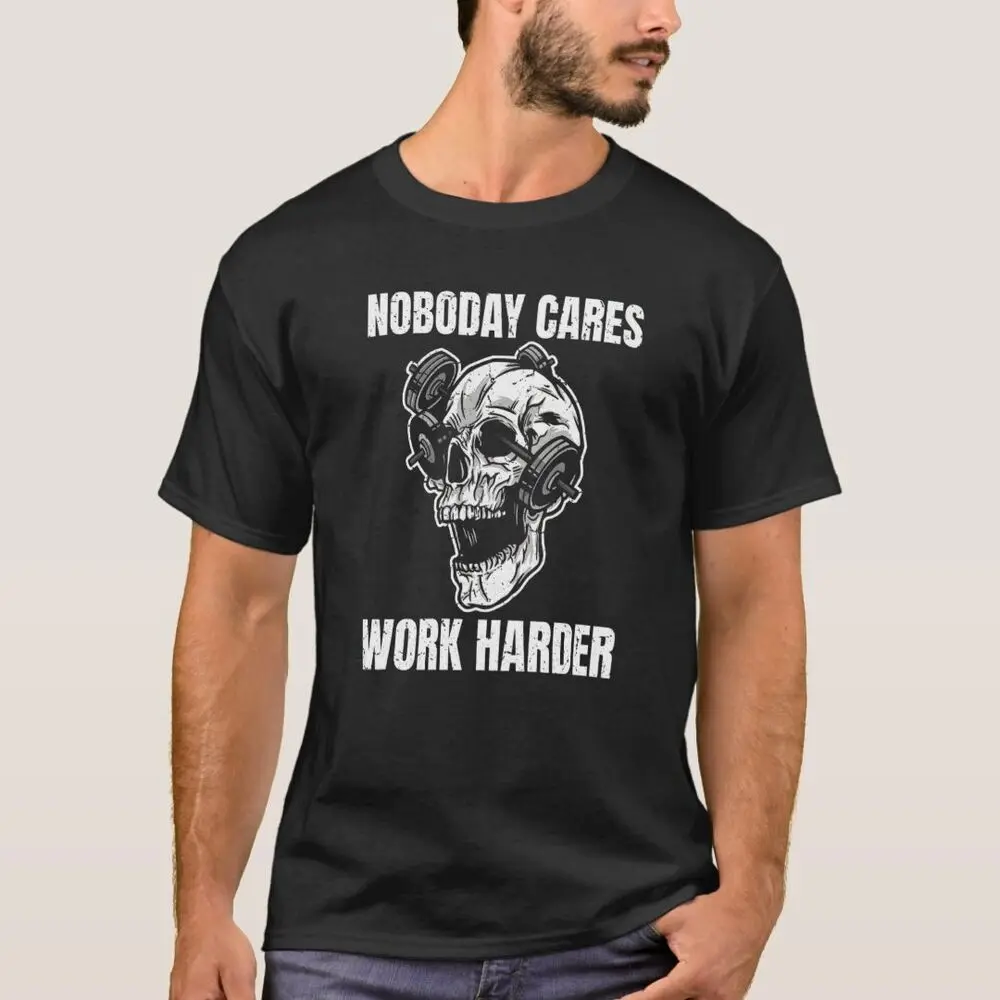 BEST TO BUY Nobody Cares Work Harder Skull Dumbbell Workout Gift T-ShirtAnime Pattern Clothing Y2K SummerGarment tops with short