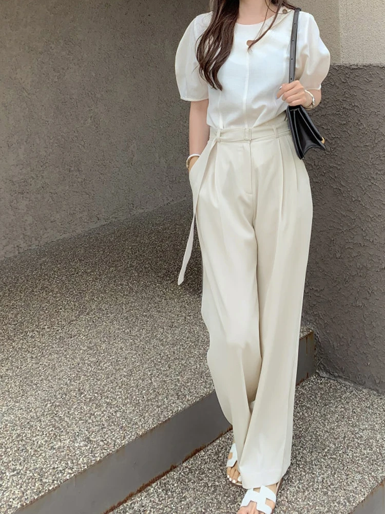 Прямые повседневные брюки с высокой талией, женские корейские брюки, весна-лето, новые универсальные длинные брюки свободного покроя