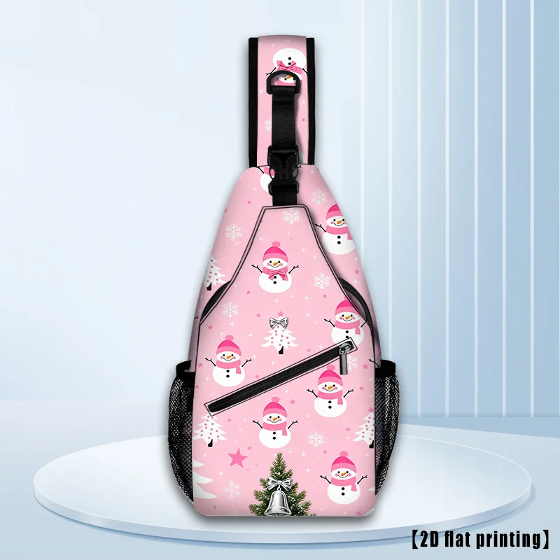 حقيبة كروس لطيفة للمشي لمسافات طويلة في عيد الميلاد مع طباعة رجل الثلج والرنة، حقيبة ظهر بحزام قابل للتعديل - سحاب خفيف الوزن #1