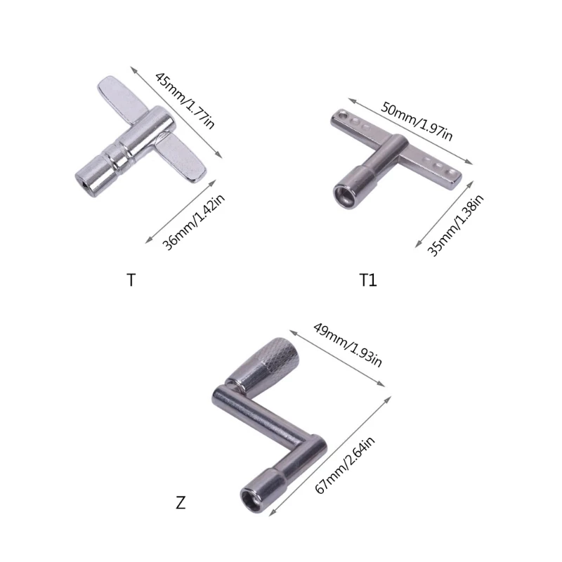 Drum Tuning Key Adjusting Wrench Silver Metal Z-shaped T-shaped Square Hole Wrench Percussion Instrument Accessory Tool