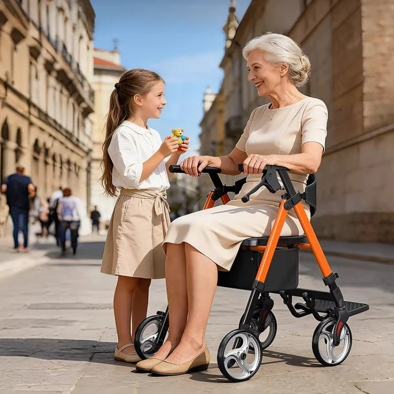 High-strength Carbon Steel Rollator Walkers for Seniors,Foldable Walkers with Seat,Disabled Rehabilitation Assisted Walking Aids