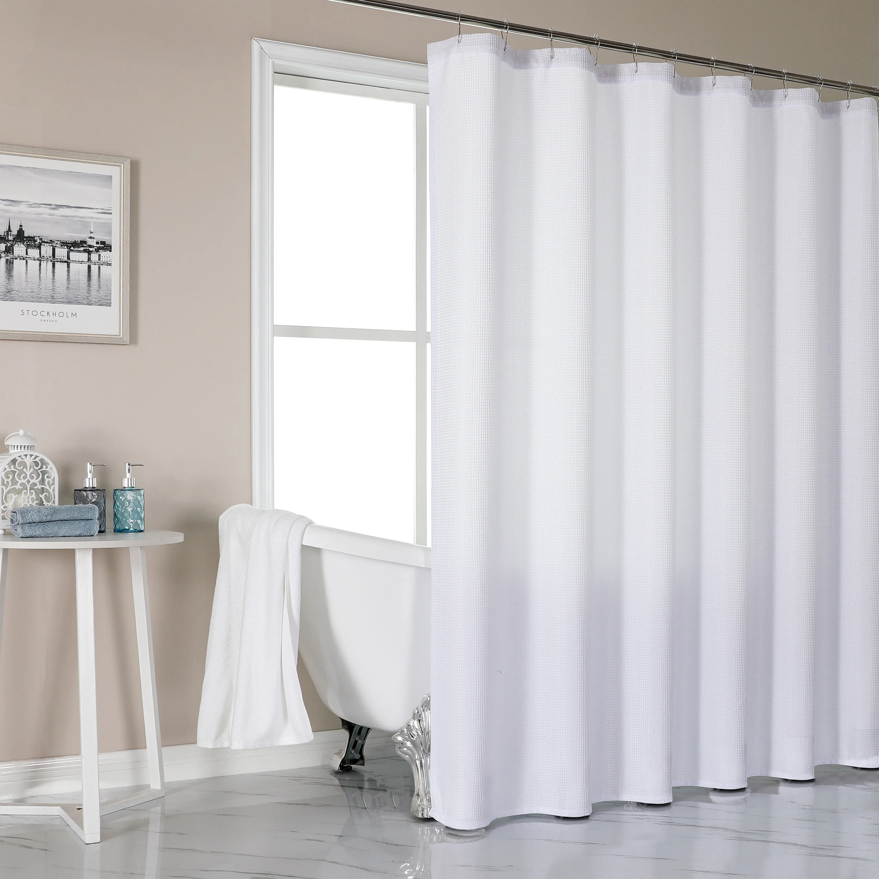 White waffle patterned shower curtain waterproof 72 