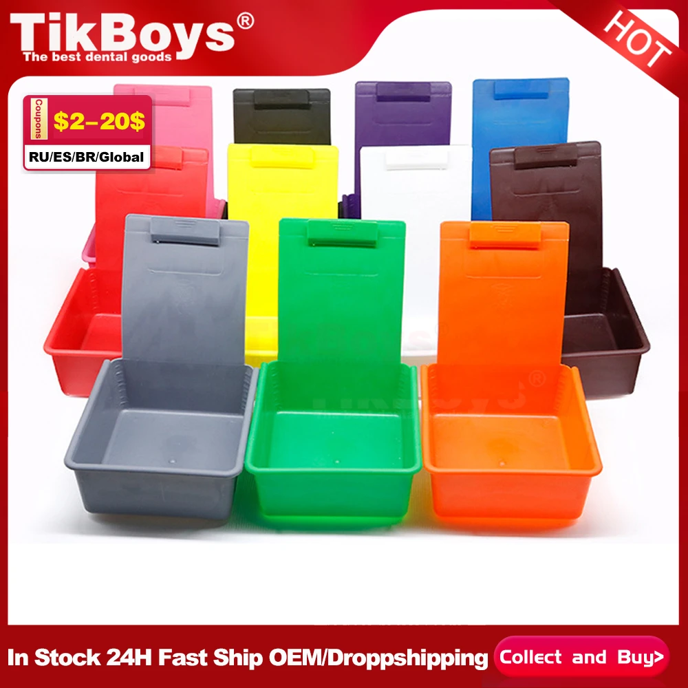 

5pcs Dental Lab Storage Box Colourful PP Plastic Work Tray Pans Durable Case With Clip Holder Dentistry Tool Material