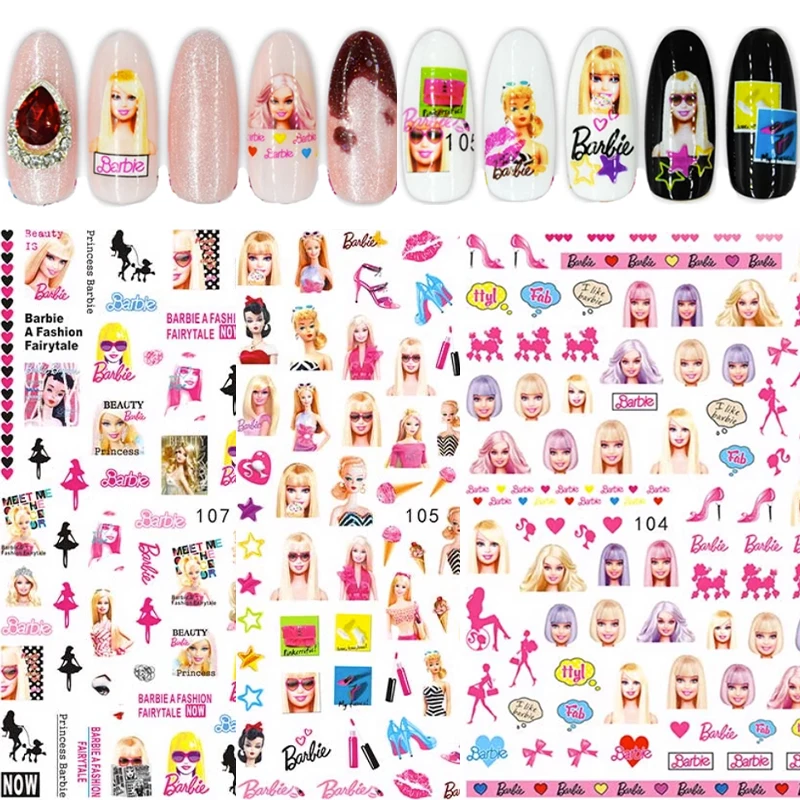 1Pc Diy Kawaii Barbie Girls Nail Patch Stickers Anime Fashion Waterproof Nails Art Tips Sticker Beauty Decoration Gifts Toys