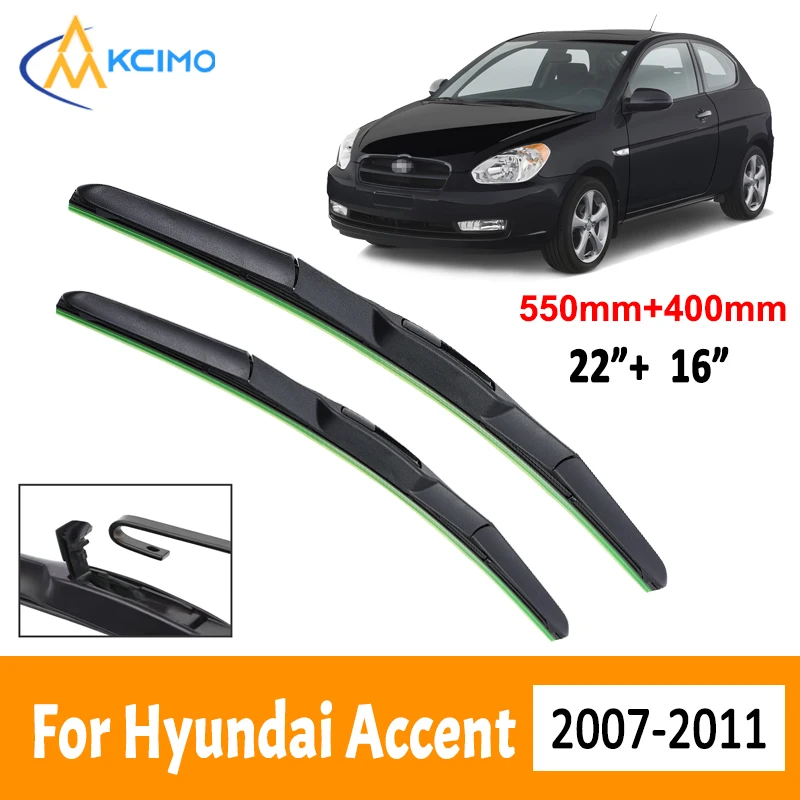 For Hyundai Accent MC 2007 - 2011 Car Wiper Three Stage Soft Rubber Wiper Mute Durable Front Windscreen Automotive Wiper 22