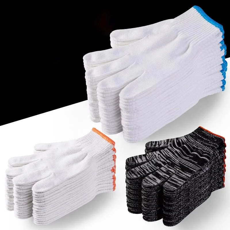 Cotton Work Gloves, Thickened White Thread Gloves, Wear-Resistant Non-Slip for Labor, Men Working Construction Site