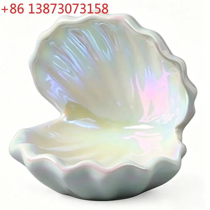 Iridescent Ceramic Seashell Jewelry Dish Trinket Tray for Rings Earrings Necklaces and Home Decor Aesthetic Shell Shaped Organiz